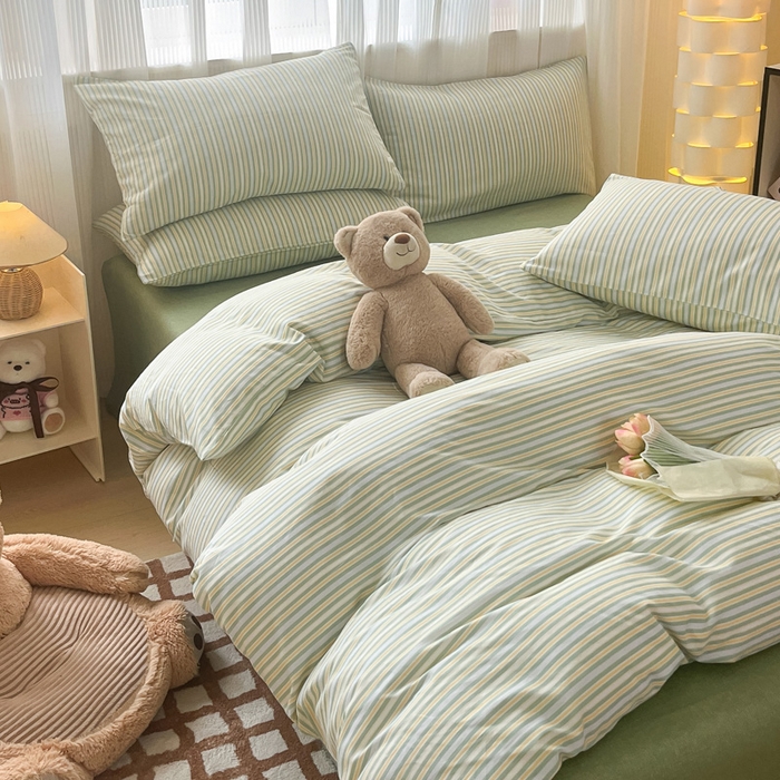 91家纺网 家纺一手货源 找家纺 雅居纺 2024新款全棉印花四件套 北欧细条