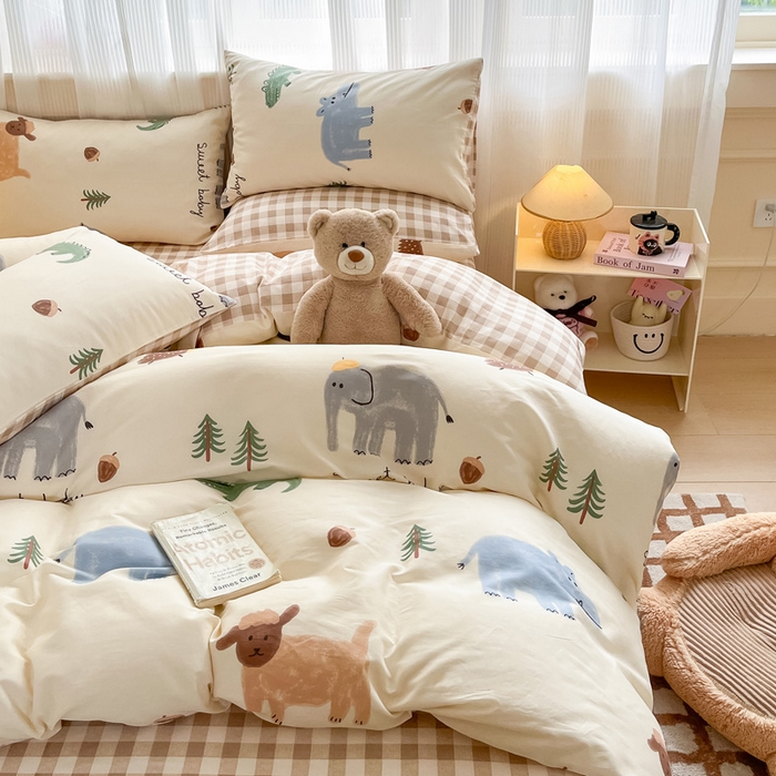 91家纺网 家纺一手货源 找家纺 雅居纺 2024新款全棉印花四件套 动物世界