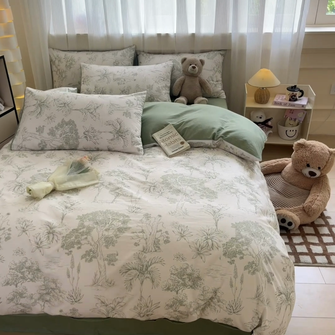 91家纺网 家纺一手货源 找家纺 雅居纺 2024新款全棉印花四件套 奇遇森林