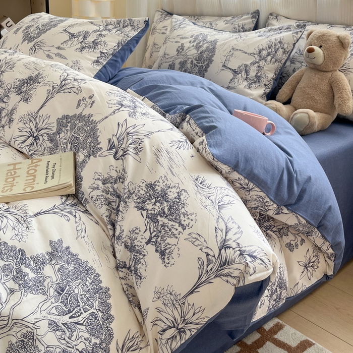 91家纺网 家纺一手货源 找家纺 雅居纺 2024新款全棉印花四件套 妙语花香