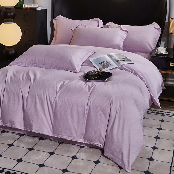 91家纺网 家纺一手货源 找家纺 雲归梦 2024新款全棉提花活性高支密轻奢四件套 细条纹-优雅紫