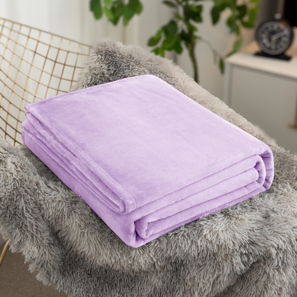 棉荨纺 2024新款法兰绒纯色毛毯珊瑚绒双面礼品毛毯200克 浅紫色