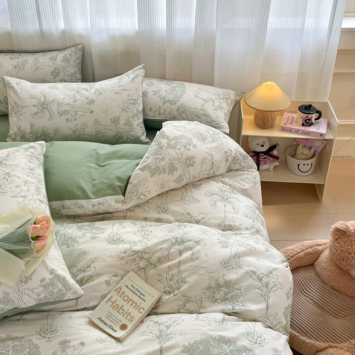 91家纺网 家纺一手货源 找家纺 雅居纺 2024新款全棉印花四件套 奇遇森林