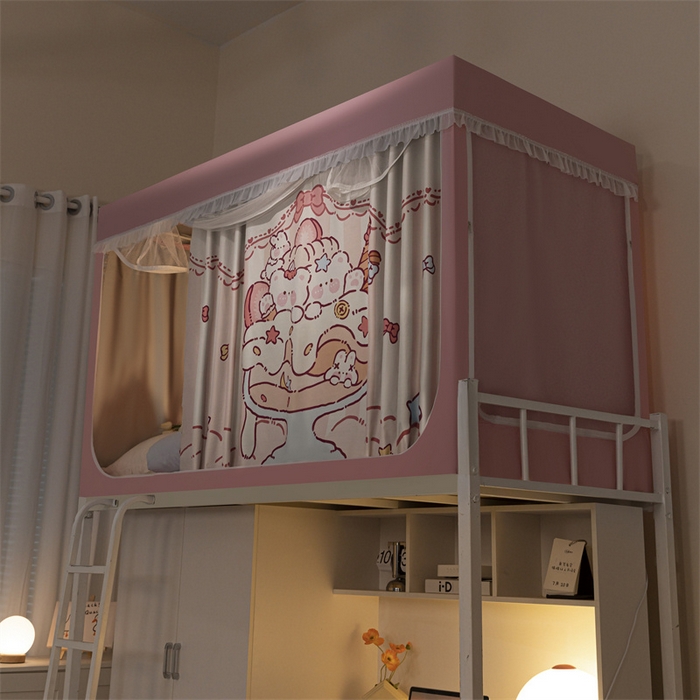 91家纺网 家纺一手货源 找家纺 卓尔居 2025新款学生遮光床帘涂层花边卡通系列 冰激凌小熊