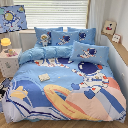91家纺网 家纺一手货源 找家纺 （总）孩子王 2025新款亲肤活性大版纯棉专版太空人卡通学生儿童宿舍四件套系列