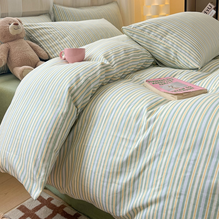 91家纺网 家纺一手货源 找家纺 雅居纺 2024新款全棉印花四件套 北欧细条