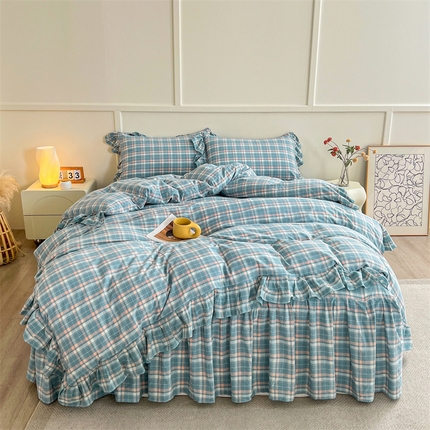 91家纺网 家纺一手货源 找家纺 糯米猪家纺 2024新款全棉水洗棉床裙四件套 雅致 兰