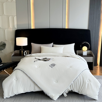 91家纺网 家纺一手货源 找家纺 一加一 2025新款黑边立体刺绣大豆子母被 白色