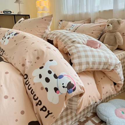 雅居纺 2024新款全棉印花四件套 斑点狗