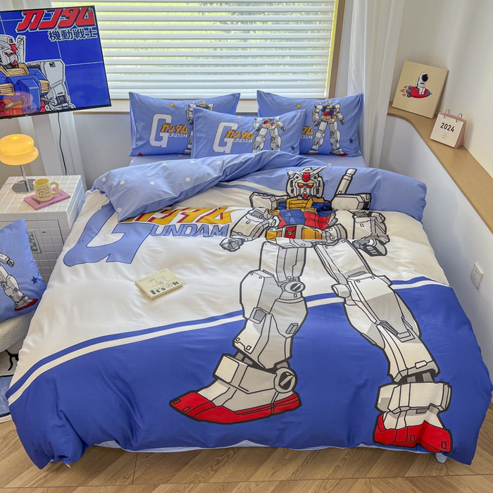 91家纺网 家纺一手货源 找家纺 孩子王 2025新款亲肤活性大版纯棉专版太空人卡通学生儿童宿舍四件套系列 擎天柱