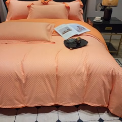 91家纺网 家纺一手货源 找家纺 雲归梦 2024新款全棉提花活性高支密轻奢四件套 阳阳格-宾利橙