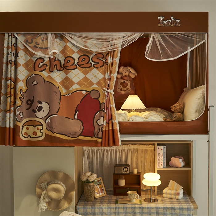 91家纺网 家纺一手货源 找家纺 卓尔居 2025新款学生遮光床帘涂层包边卡通系列 奶酪熊