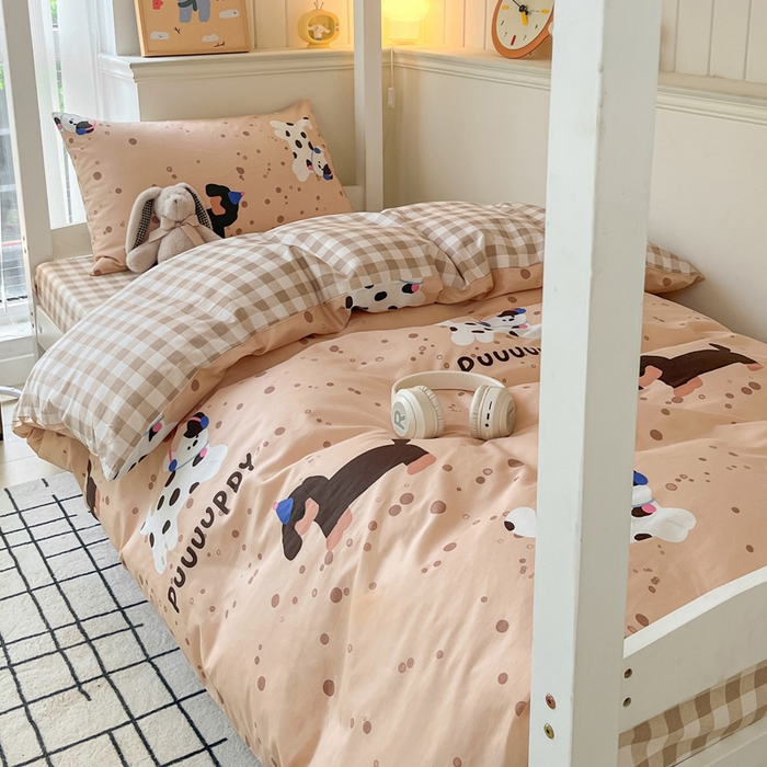 91家纺网 家纺一手货源 找家纺 雅居纺 2024新款全棉印花学生季套件 斑点狗