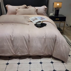 91家纺网 家纺一手货源 找家纺 雲归梦 2024新款全棉提花活性高支密轻奢四件套 大方格-浅咖