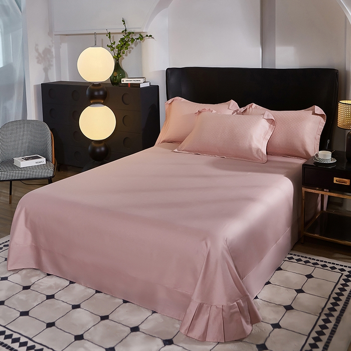 91家纺网 家纺一手货源 找家纺 雲归梦 2024新款全棉提花活性高支密轻奢四件套 曲线格-樱花粉