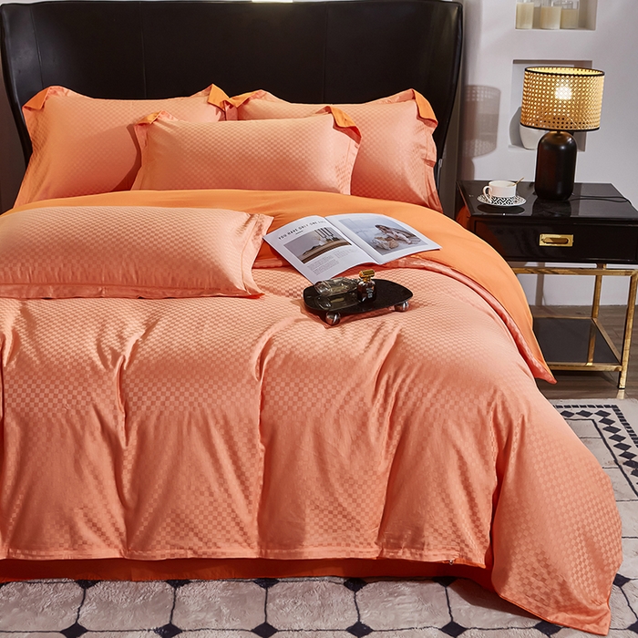 91家纺网 家纺一手货源 找家纺 雲归梦 2024新款全棉提花活性高支密轻奢四件套 阳阳格-宾利橙