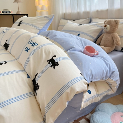 雅居纺 2024新款全棉印花四件套 可爱小猫