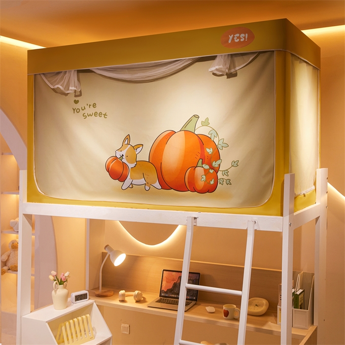 91家纺网 家纺一手货源 找家纺 卓尔居 2025新款学生遮光床帘涂层包边卡通系列 南瓜小狗