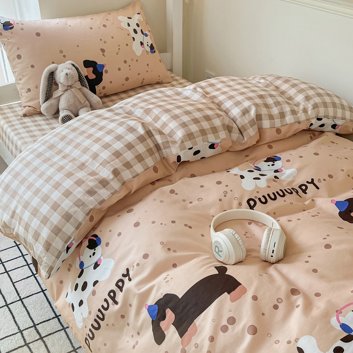 91家纺网 家纺一手货源 找家纺 雅居纺 2024新款全棉印花学生季套件 斑点狗