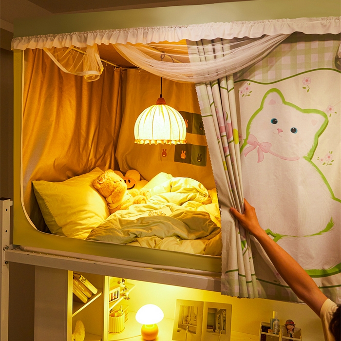 91家纺网 家纺一手货源 找家纺 卓尔居 2025新款学生遮光床帘涂层花边卡通系列 布偶猫