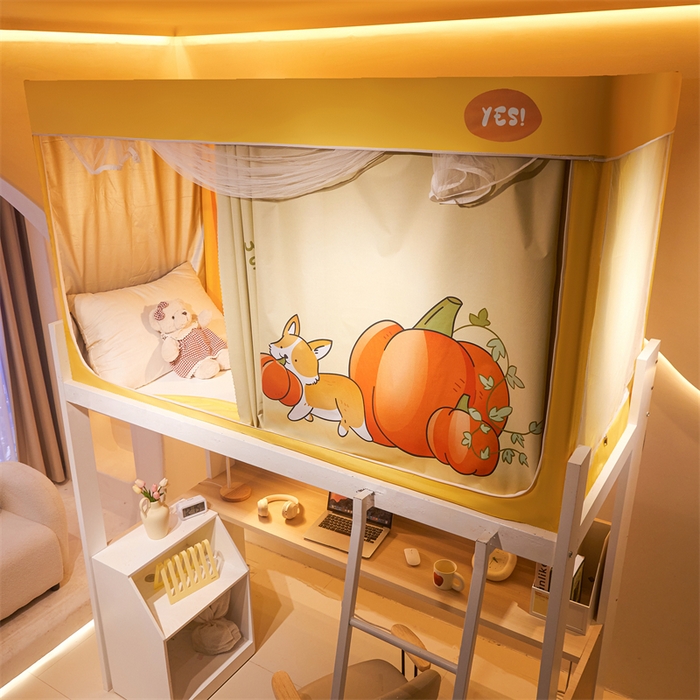 91家纺网 家纺一手货源 找家纺 卓尔居 2025新款学生遮光床帘涂层包边卡通系列 南瓜小狗