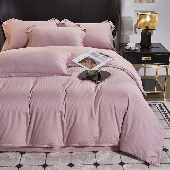 91家纺网 家纺一手货源 找家纺 雲归梦 2024新款全棉提花活性高支密轻奢四件套 阳阳格-烟紫