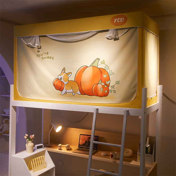 91家纺网 家纺一手货源 找家纺 卓尔居 2025新款学生遮光床帘涂层包边卡通系列 南瓜小狗