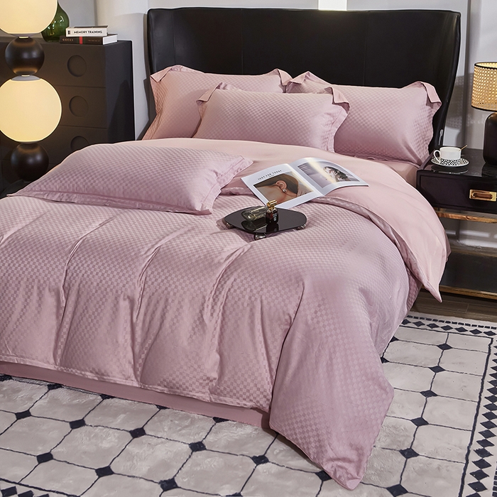 91家纺网 家纺一手货源 找家纺 雲归梦 2024新款全棉提花活性高支密轻奢四件套 阳阳格-烟紫