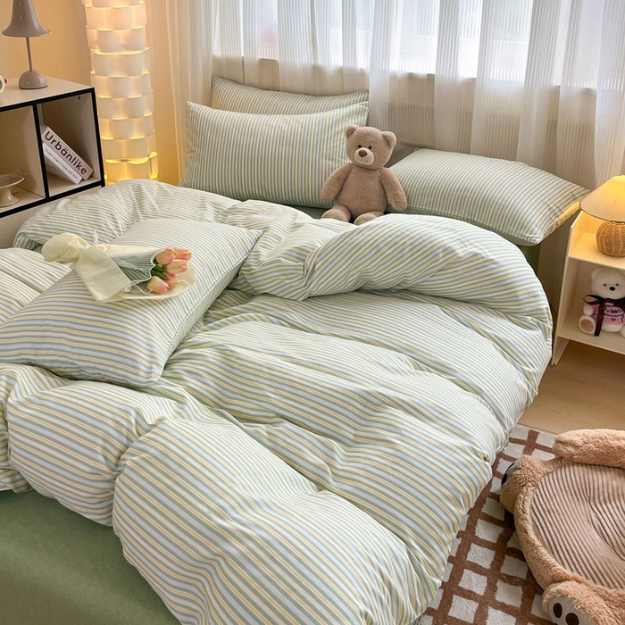 91家纺网 家纺一手货源 找家纺 雅居纺 2024新款全棉印花四件套 北欧细条