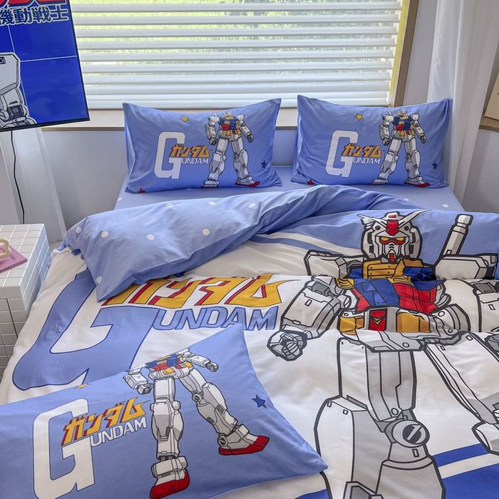 91家纺网 家纺一手货源 找家纺 孩子王 2025新款亲肤活性大版纯棉专版太空人卡通学生儿童宿舍四件套系列 擎天柱