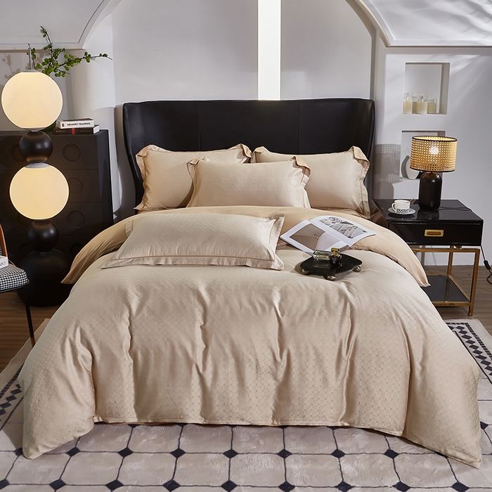 91家纺网 家纺一手货源 找家纺 雲归梦 2024新款全棉提花活性高支密轻奢四件套 曲线格-香槟金