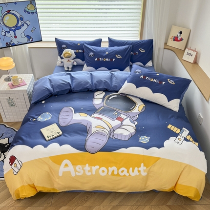 孩子王 2025新款亲肤活性大版纯棉专版太空人卡通学生儿童宿舍四件套系列 银河漫游