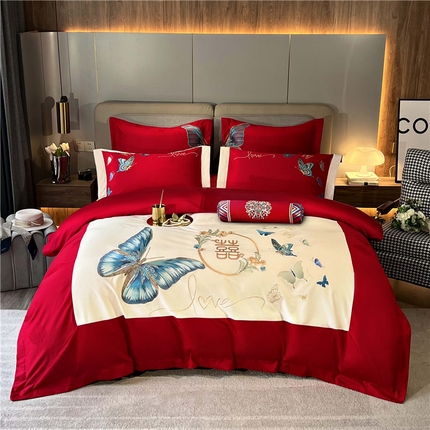 91家纺网 家纺一手货源 找家纺 （总）玉雅家纺 2025新款100支长绒棉高档提花刺绣婚庆四件套