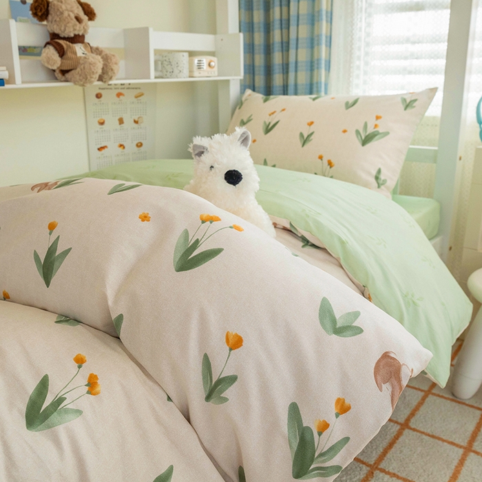 91家纺网 家纺一手货源 找家纺 倾慕家纺 2024新款清新风纯棉印花学生套件系列 晴空日记