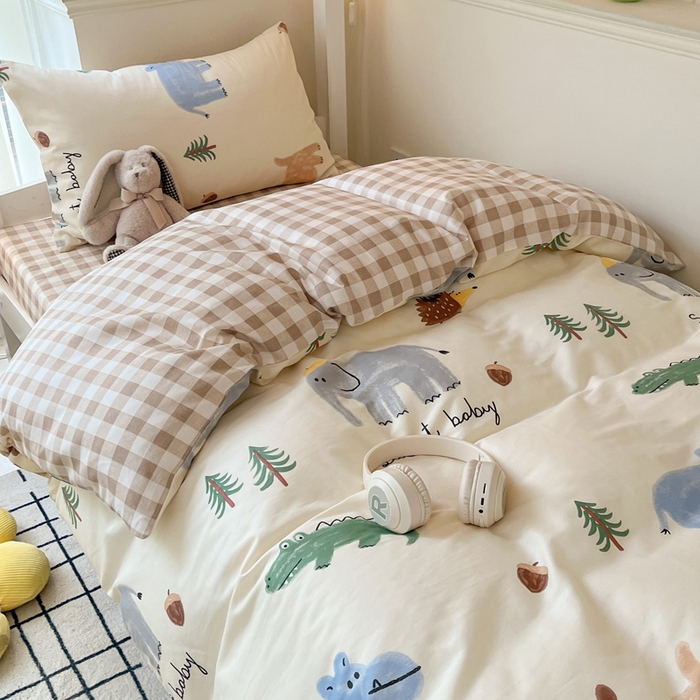 91家纺网 家纺一手货源 找家纺 雅居纺 2024新款全棉印花学生季套件 动物世界