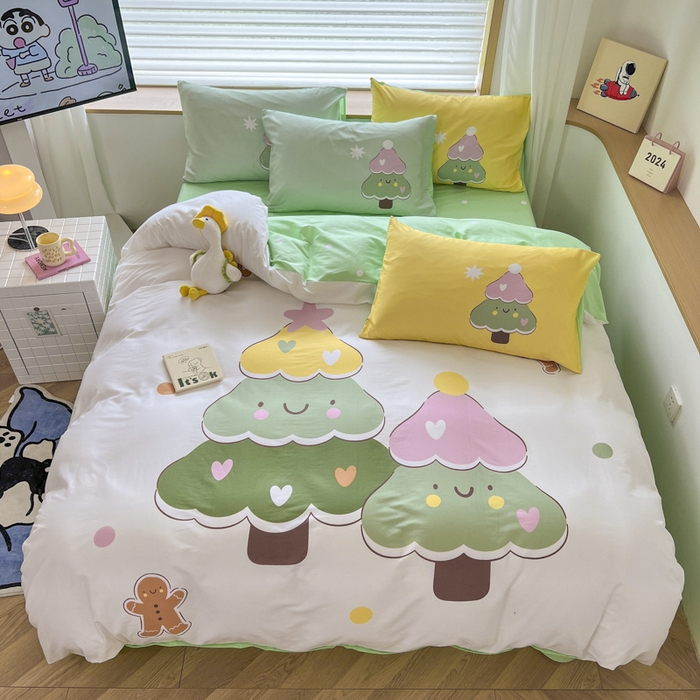 91家纺网 家纺一手货源 找家纺 孩子王 2025新款亲肤活性大版纯棉专版太空人卡通学生儿童宿舍四件套系列 发财树