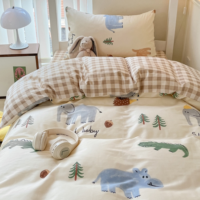 91家纺网 家纺一手货源 找家纺 雅居纺 2024新款全棉印花学生季套件 动物世界