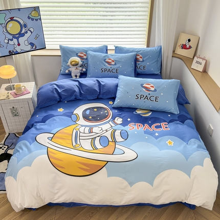 孩子王 2025新款亲肤活性大版纯棉专版太空人卡通学生儿童宿舍四件套系列 太空旅行