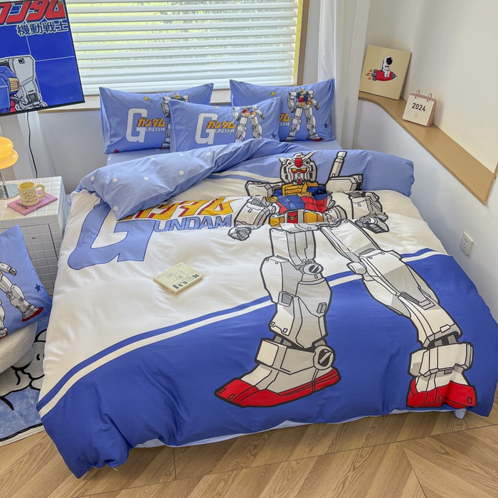 91家纺网 家纺一手货源 找家纺 孩子王 2025新款亲肤活性大版纯棉专版太空人卡通学生儿童宿舍四件套系列 擎天柱