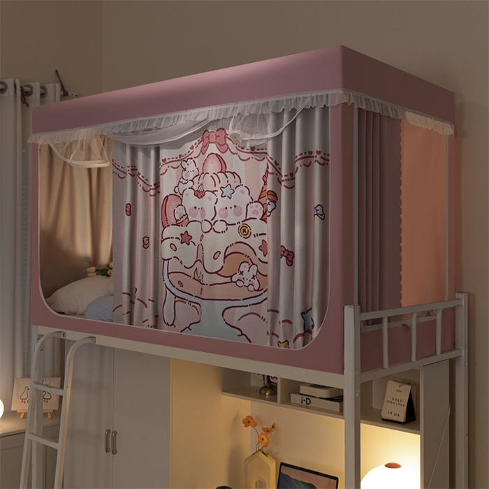 91家纺网 家纺一手货源 找家纺 卓尔居 2025新款学生遮光床帘涂层花边卡通系列 冰激凌小熊