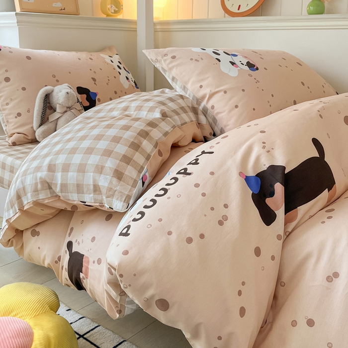 91家纺网 家纺一手货源 找家纺 雅居纺 2024新款全棉印花学生季套件 斑点狗