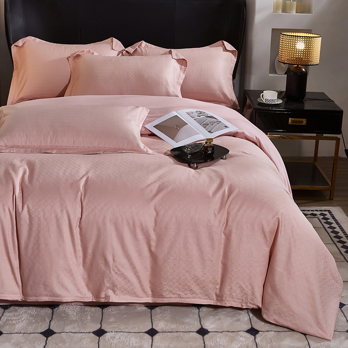 91家纺网 家纺一手货源 找家纺 雲归梦 2024新款全棉提花活性高支密轻奢四件套 曲线格-樱花粉