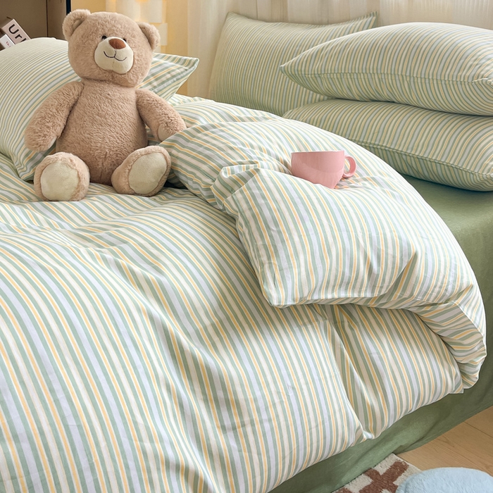 91家纺网 家纺一手货源 找家纺 雅居纺 2024新款全棉印花四件套 北欧细条