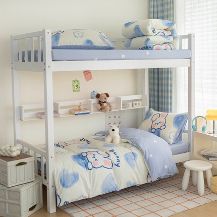 倾慕家纺 2024新款清新风纯棉印花学生套件系列 晴天小兔