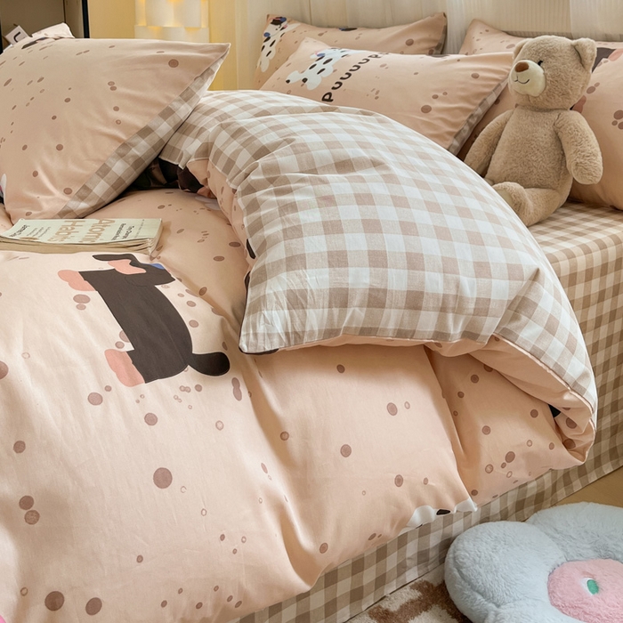 91家纺网 家纺一手货源 找家纺 雅居纺 2024新款全棉印花四件套 斑点狗