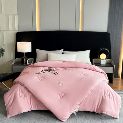 91家纺网 家纺一手货源 找家纺 一加一 2025新款提花立体贴标大豆子母被 粉色