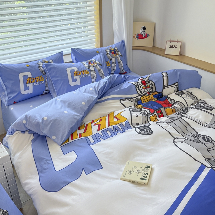 91家纺网 家纺一手货源 找家纺 孩子王 2025新款亲肤活性大版纯棉专版太空人卡通学生儿童宿舍四件套系列 擎天柱