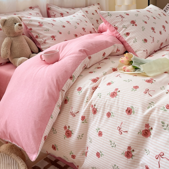 91家纺网 家纺一手货源 找家纺 雅居纺 2024新款全棉印花四件套 粉色烂漫