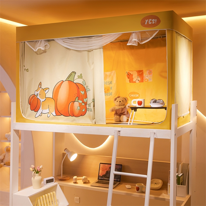 91家纺网 家纺一手货源 找家纺 卓尔居 2025新款学生遮光床帘涂层包边卡通系列 南瓜小狗