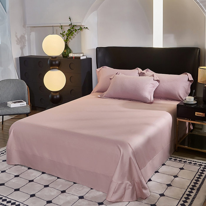 91家纺网 家纺一手货源 找家纺 雲归梦 2024新款全棉提花活性高支密轻奢四件套 阳阳格-烟紫